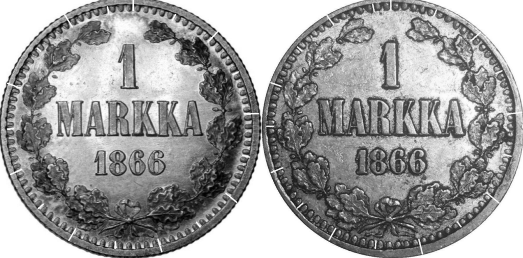 1 markka 1866 uusi variantti 87 88 reunahelmeä