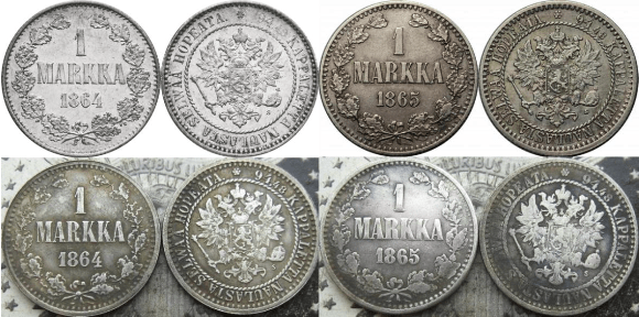 1 markka suuriruhtinaskunta tunnetut väärennökset 1864 ja 1865