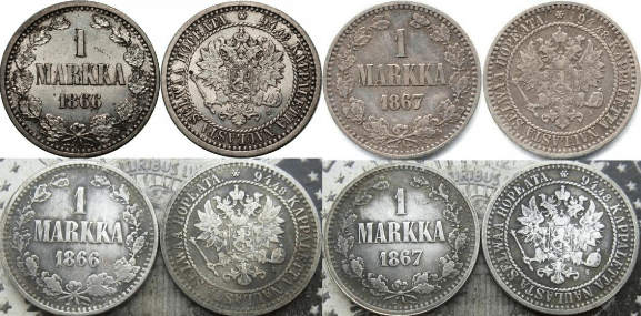 1 markka suuriruhtinaskunta tunnetut väärennökset 1866 ja 1867
