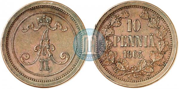10 penniä 1863 koeraha