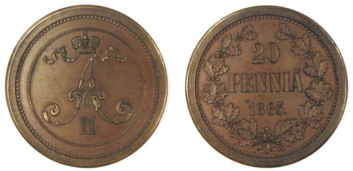 20 penniä 1863 koeraha
