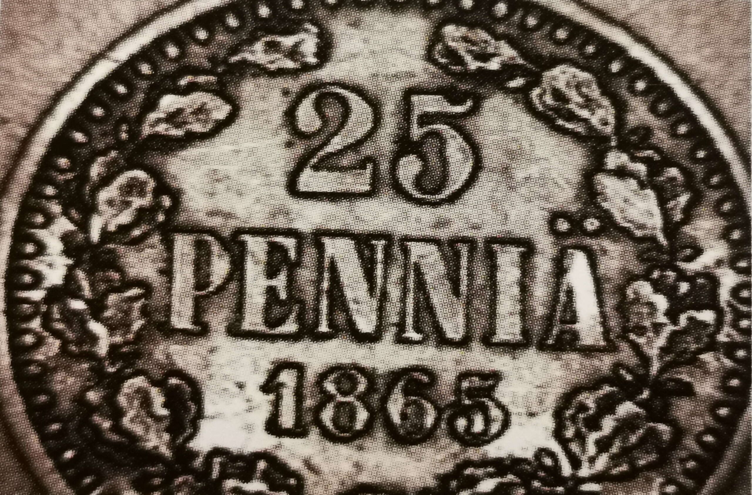 25 penniä 1865 variantti 1.1 arvopuoli