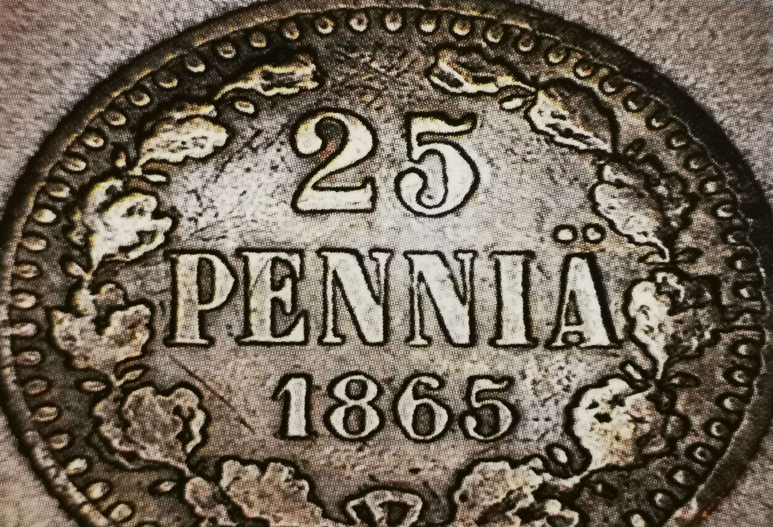25 penniä 1865 variantti 2.2 arvopuoli