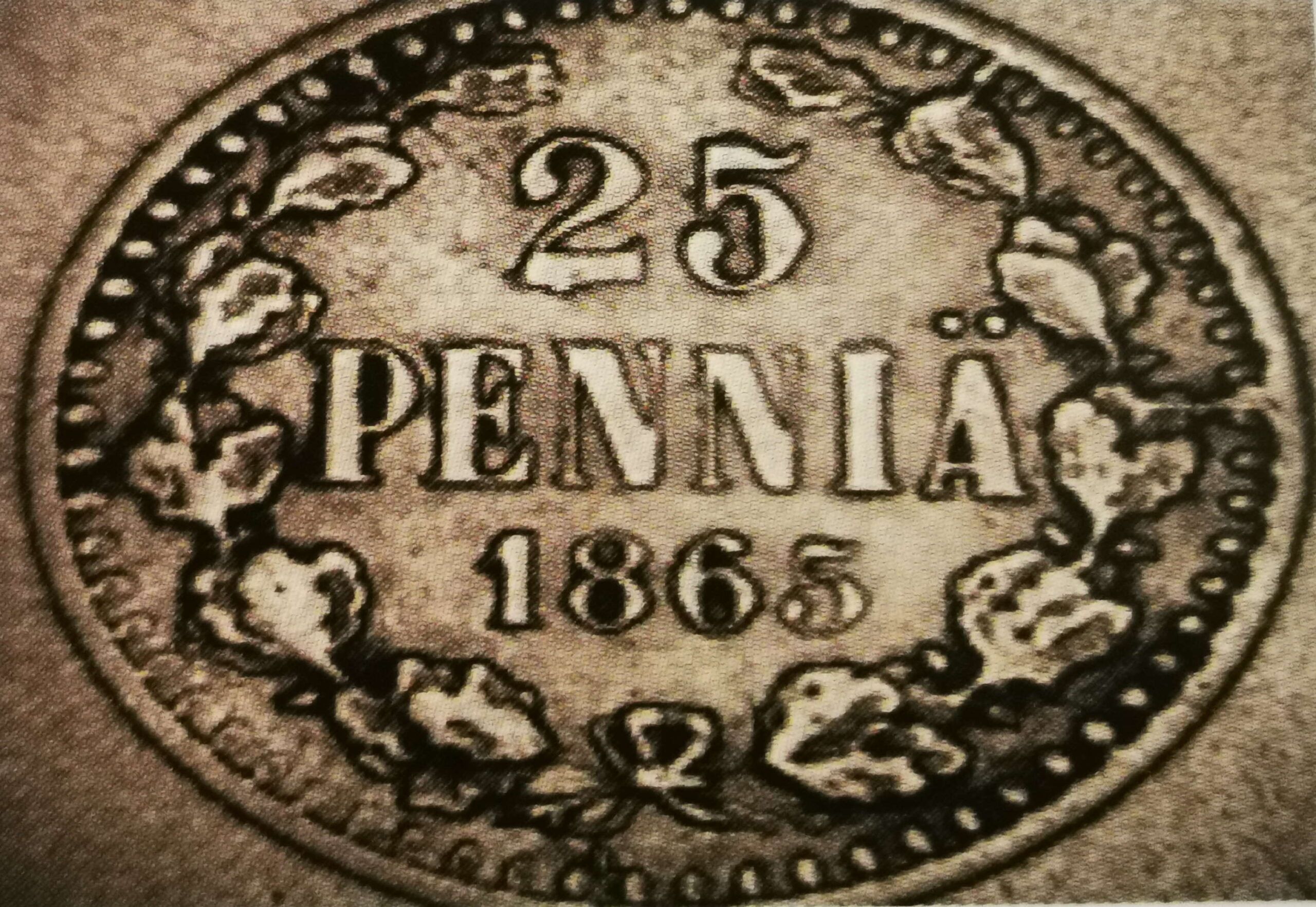 25 penniä 1865 variantti 2.4 arvopuoli