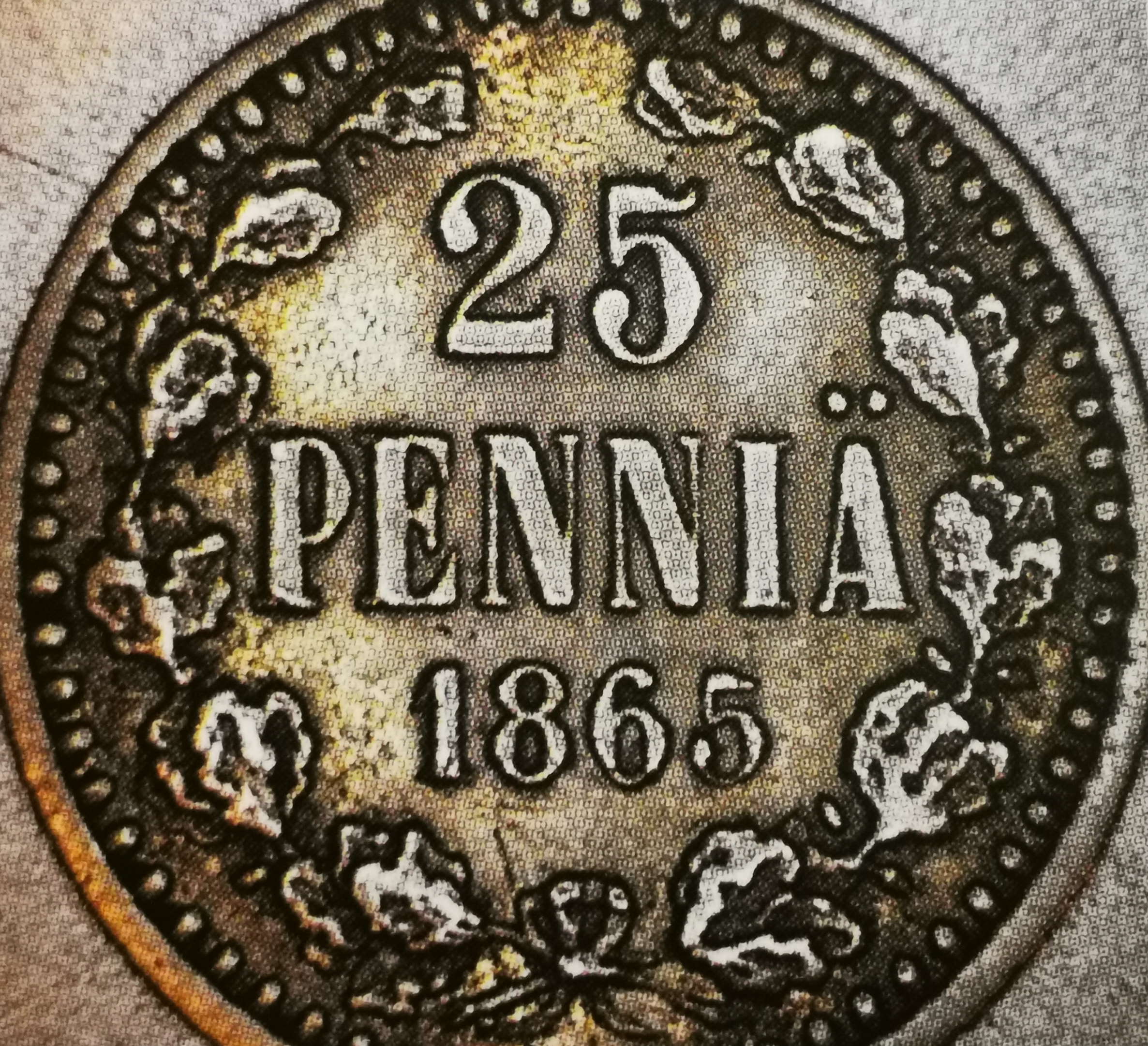25 penniä 1865 variantti 2.5 arvopuoli