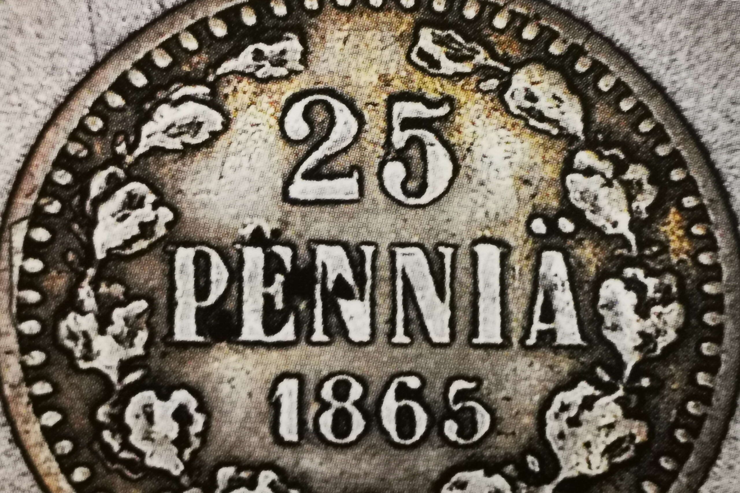 25 penniä 1865 variantti 3.4 arvopuoli