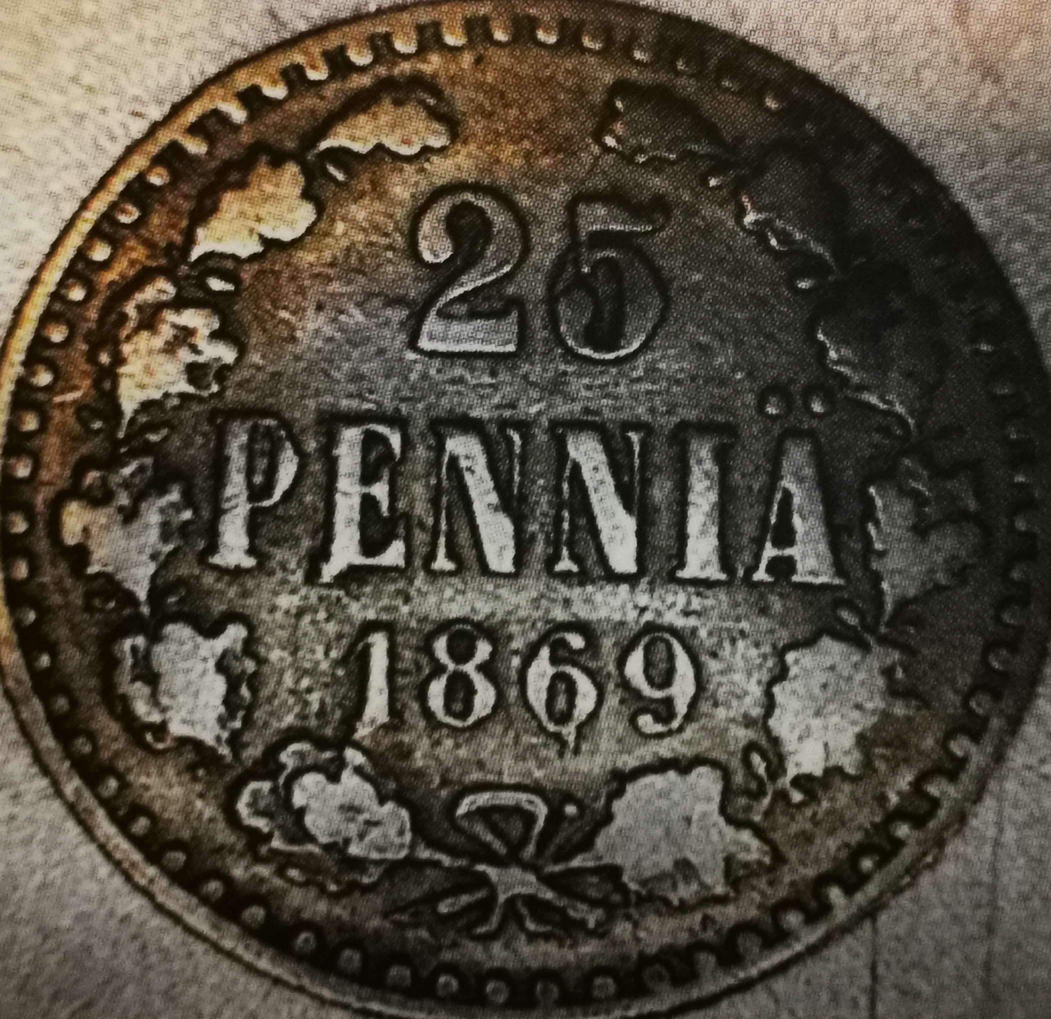 25 penniä 1869 variantti 3 arvopuoli