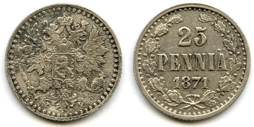 25 penniä 1871 harvinainen vuosi