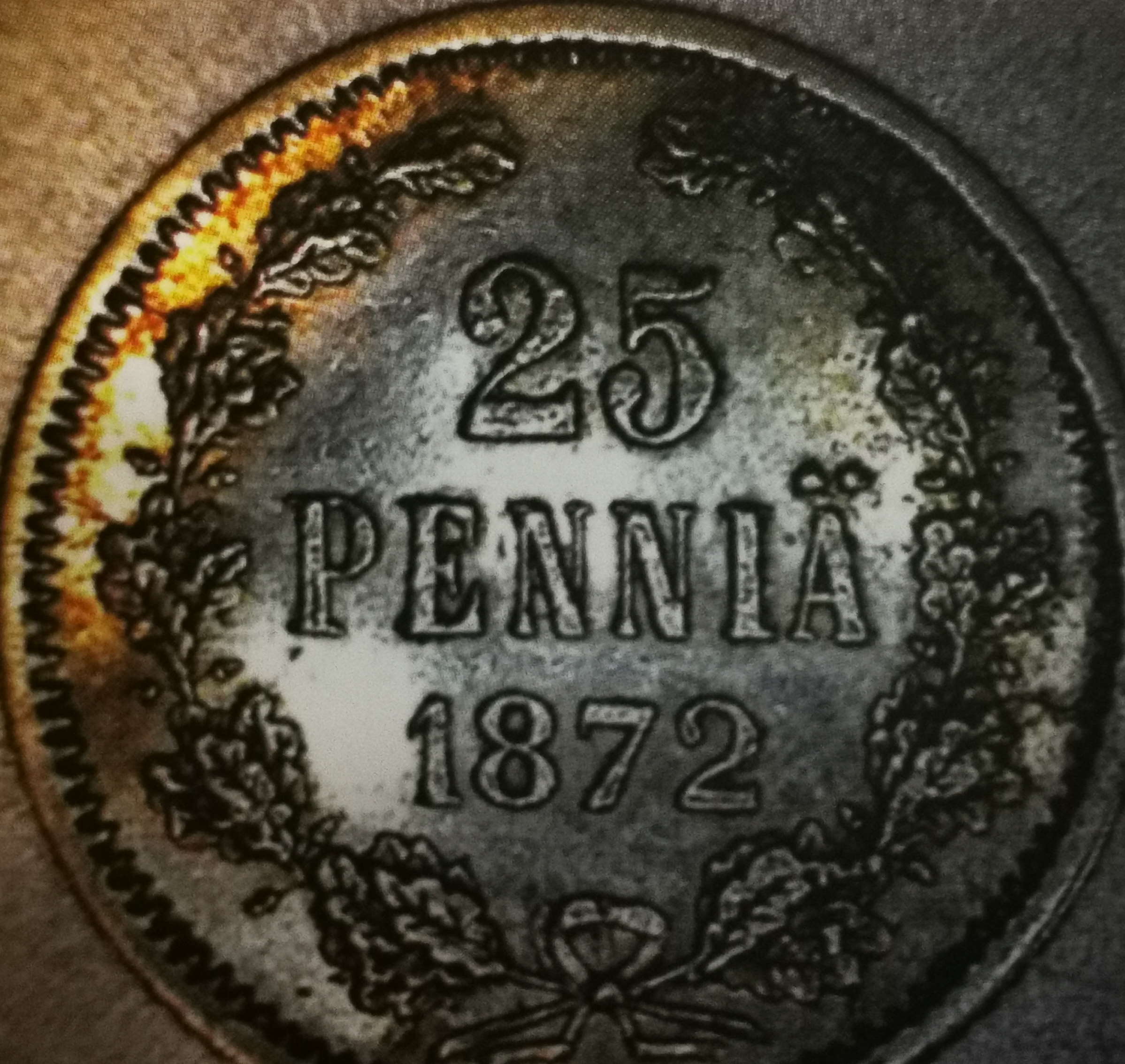 25 penniä 1872 variantti 1.1 arvopuoli