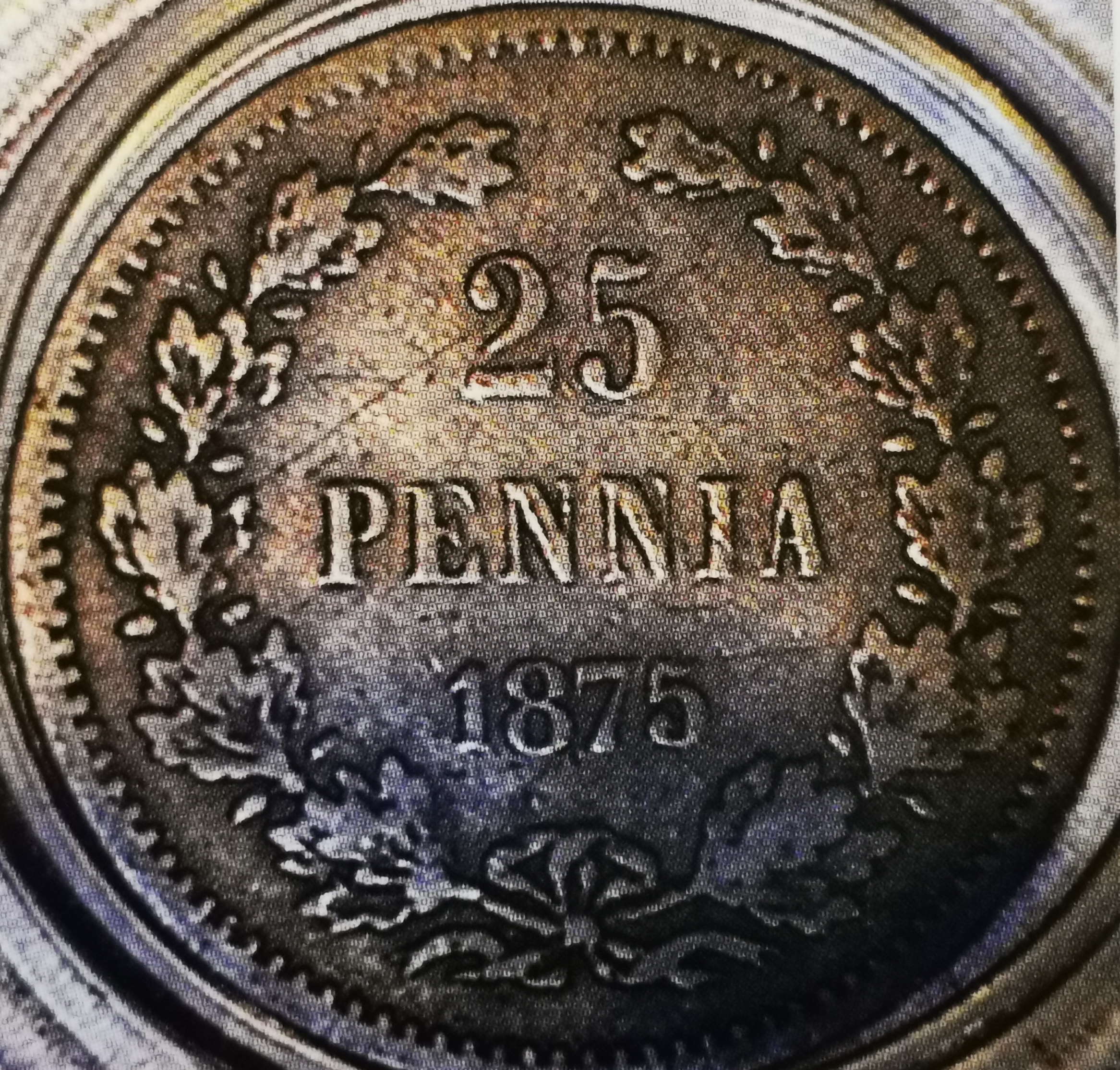 25 penniä 1875 variantti 1.2 arvopuoli