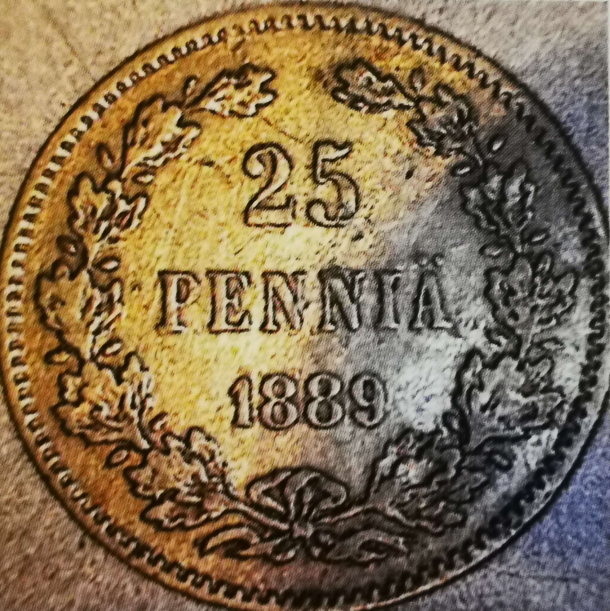 25 penniä 1889 variantti 1.1 arvopuoli