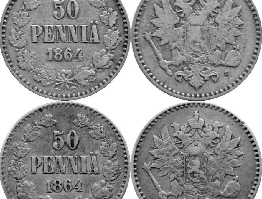 50 penniä 1864 uusi variantti löydetty