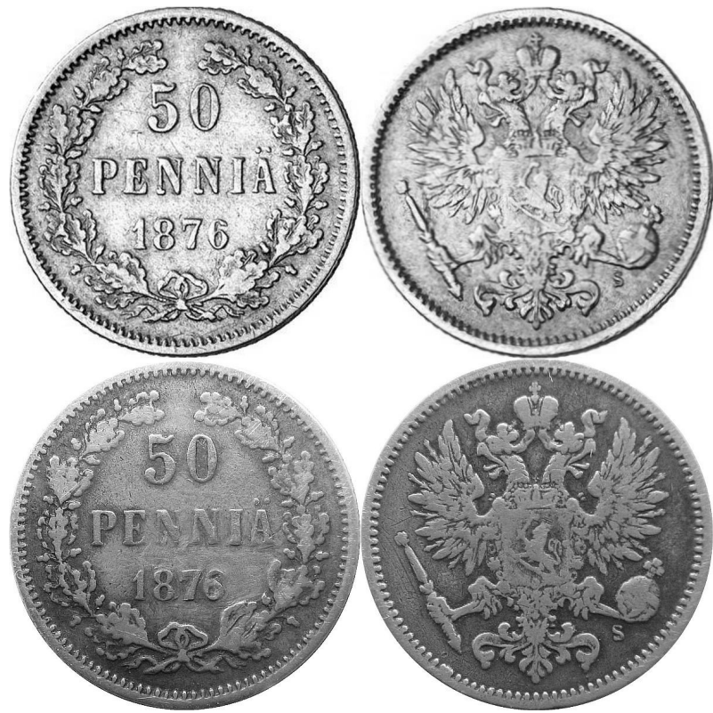 50 penniä 1876 vanha väärennös