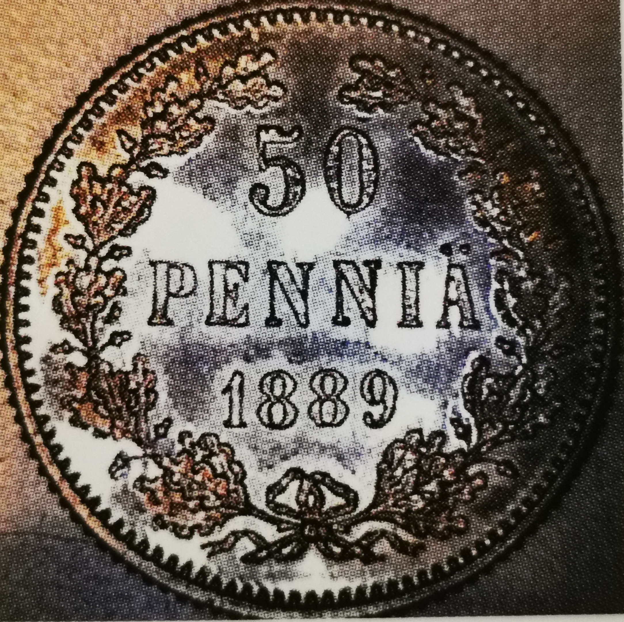 50 penniä 1889 variantti 1.3 arvopuoli