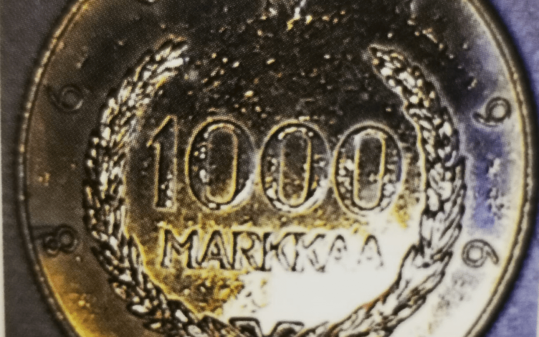 1000 markkaa suomen markka 100 vuotta juhlaraha arvopuoli