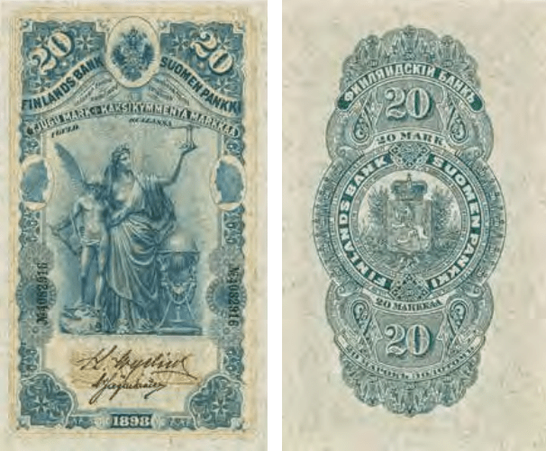 20 markkaa 1898 arvo- ja tunnuspuolet