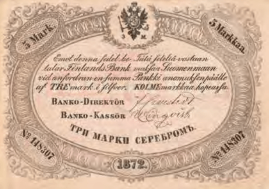 3 markkaa 1872 arvopuoli