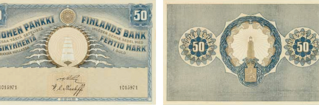 50 markkaa 1918 arvo- ja tunnuspuolet