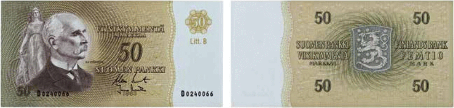 50 markkaa 1963 Litt B arvo- ja tunnuspuolet